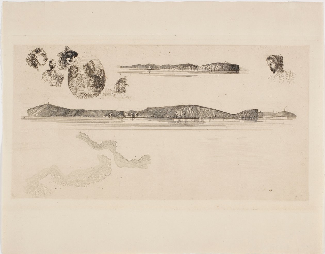 Náčrtky na desce Coast Survey Plate od James Abbott McNeill Whistler
