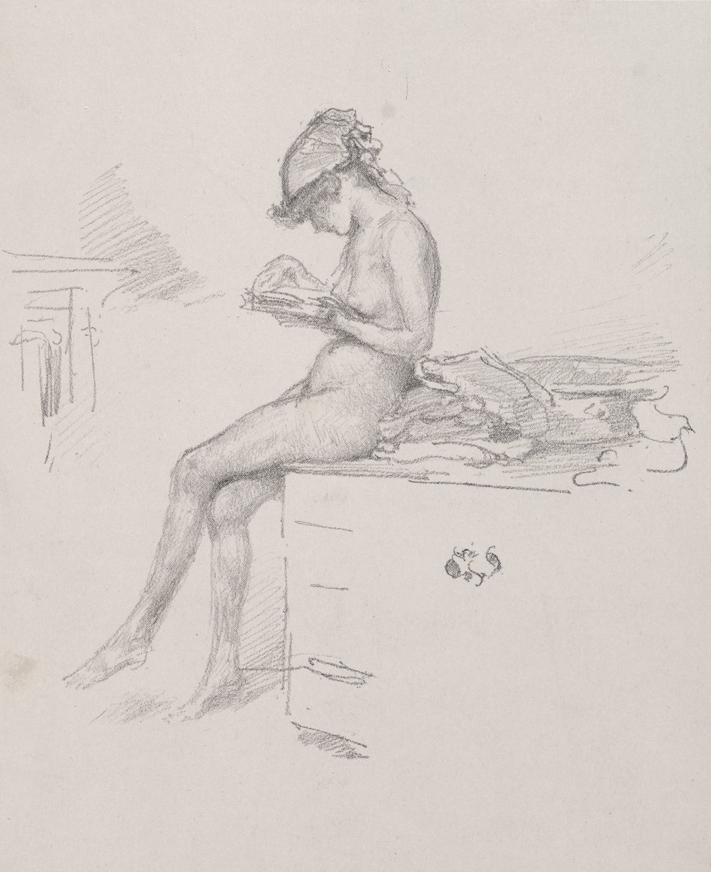 Malá nahá modelka, která čte od James McNeill Whistler