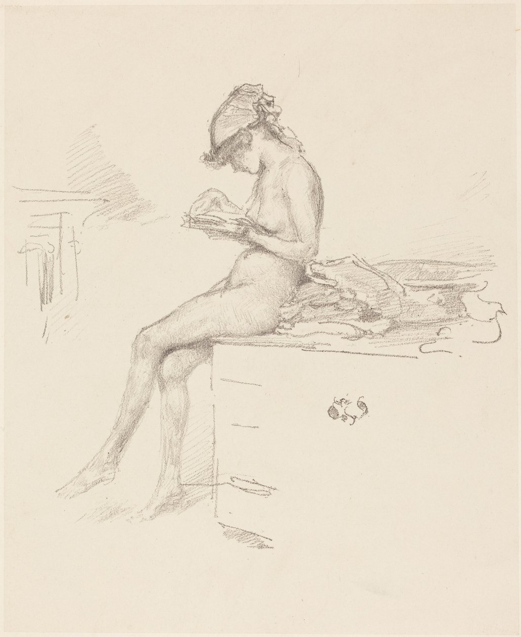 Malá nahá modelka, čtoucí od James McNeill Whistler