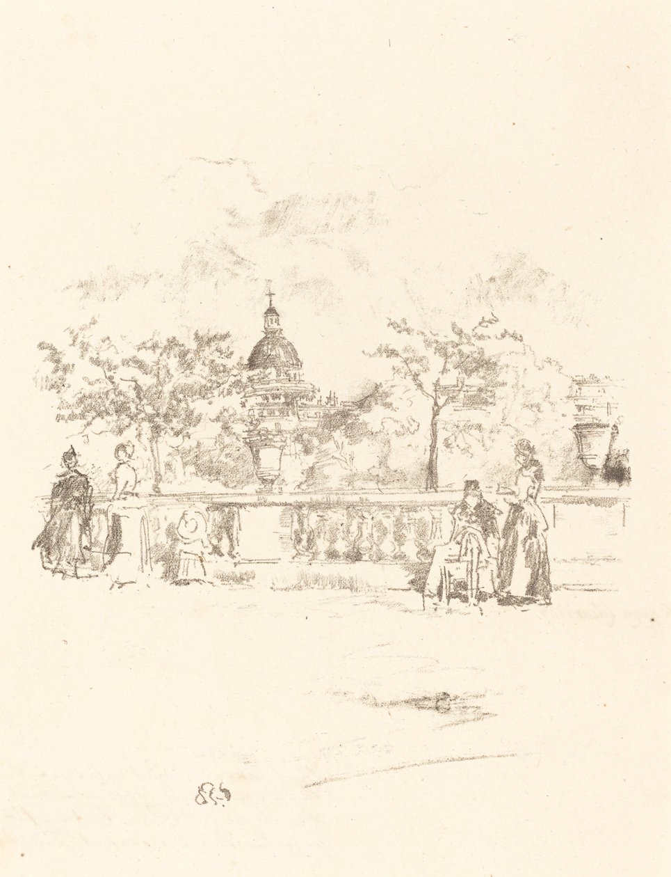 Pantheon z terasy Lucemburských zahrad od James Abbott McNeill Whistler