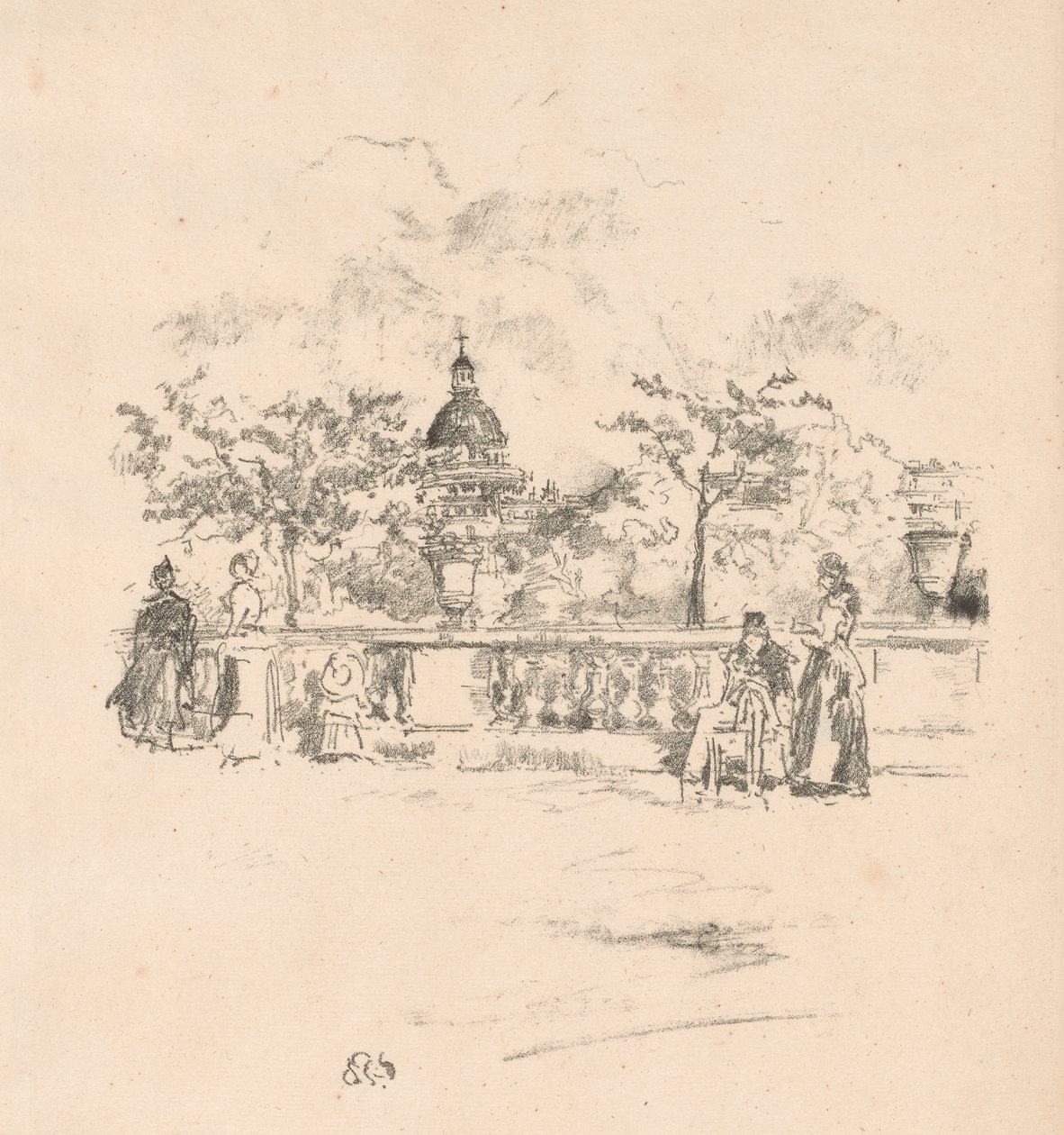 Pantheon z terasy Lucemburských zahrad od James Abbott McNeill Whistler
