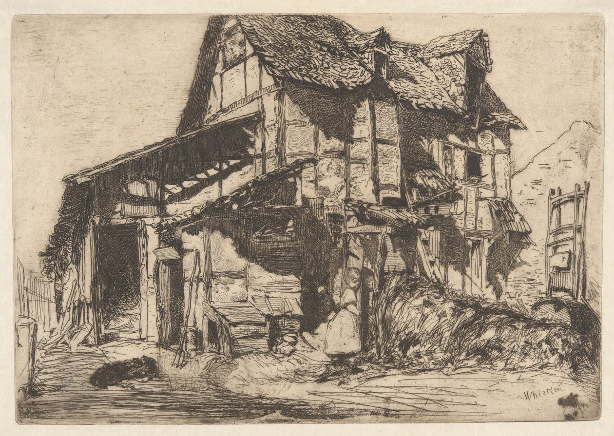 Nebezpečný činžák z francouzského souboru (Douze Eaux-Fortes d od James Abbott McNeill Whistler