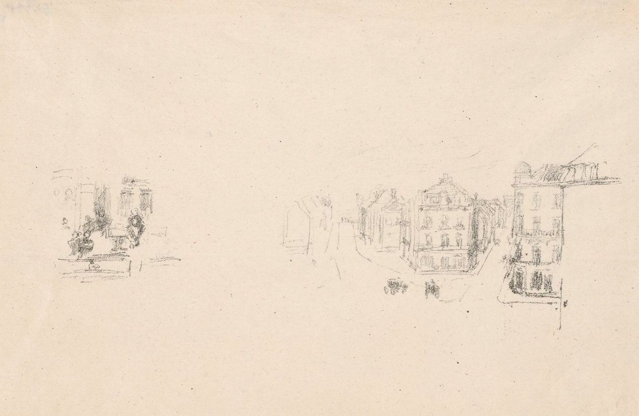Dvě zkušební skici: A. Grand Rue, Dieppe; B. Interiér od James Abbott McNeill Whistler