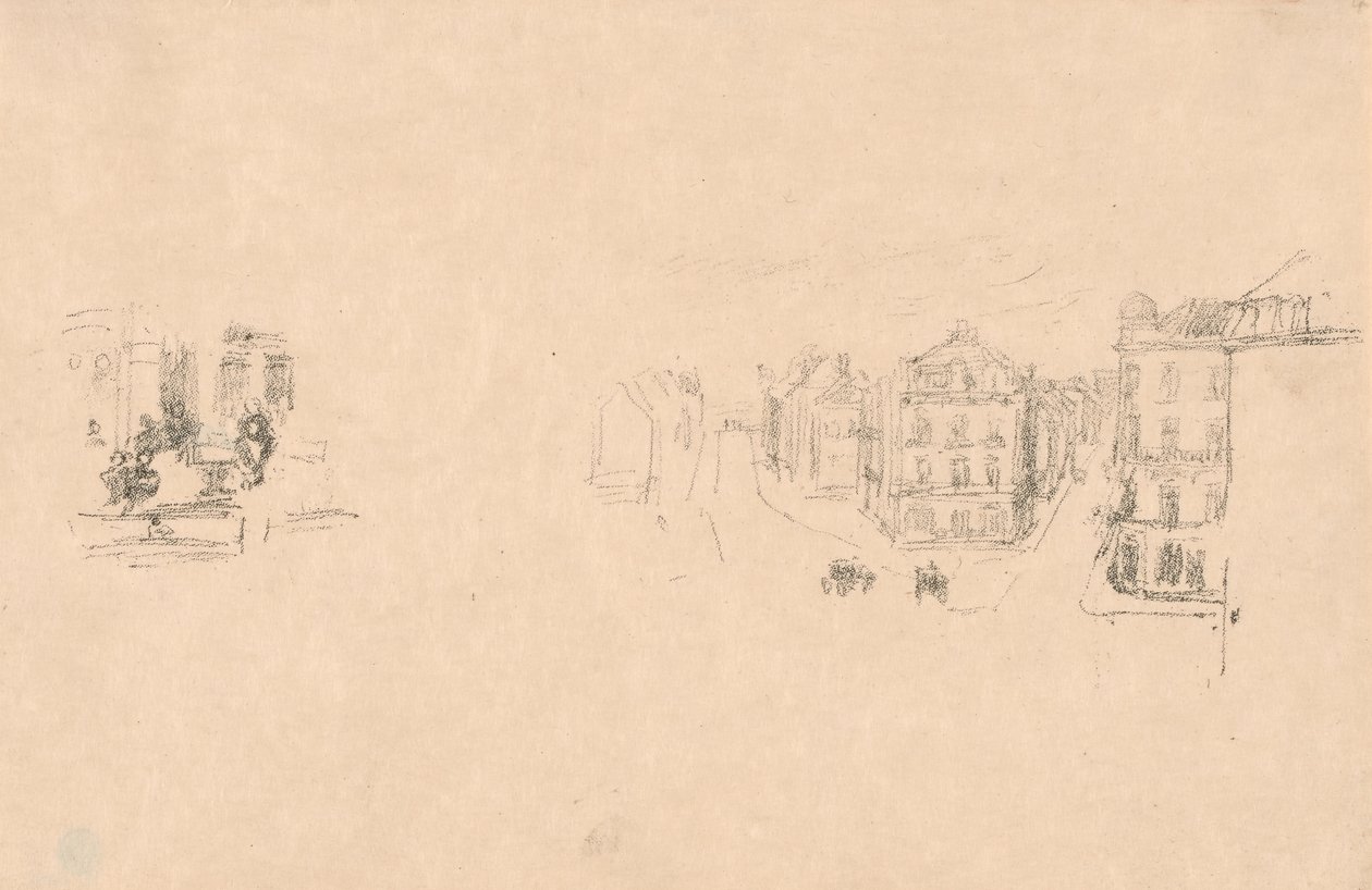 Dva zkušební náčrty: Grande Rue, Dieppe; B. Interiér od James McNeill Whistler
