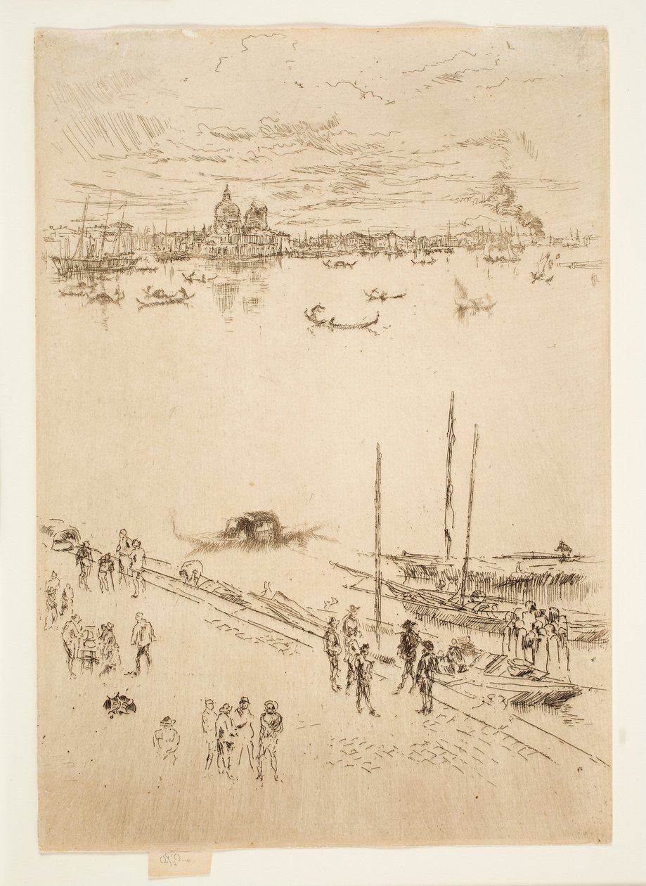 „Upright Venice“ ze souboru „Twenty-Six Etchings“, známého také jako „Second Venice Set“ od James McNeill Whistler