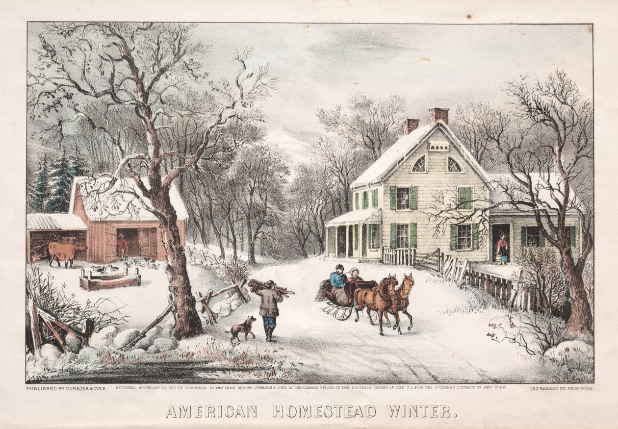 Americká usedlost, zima od James Merritt Ives