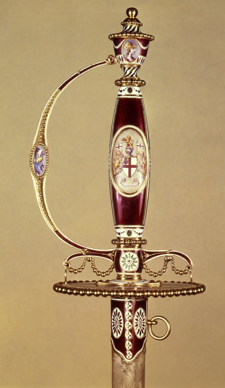 Jílec meče předložený plukovníku Jamesi Hartleymu (1745-99) Východoindickou společností, vytvořený Jamesem Morissetem (asi 1766-1800) asi 1780 (zlato a smalt) od James Morisset