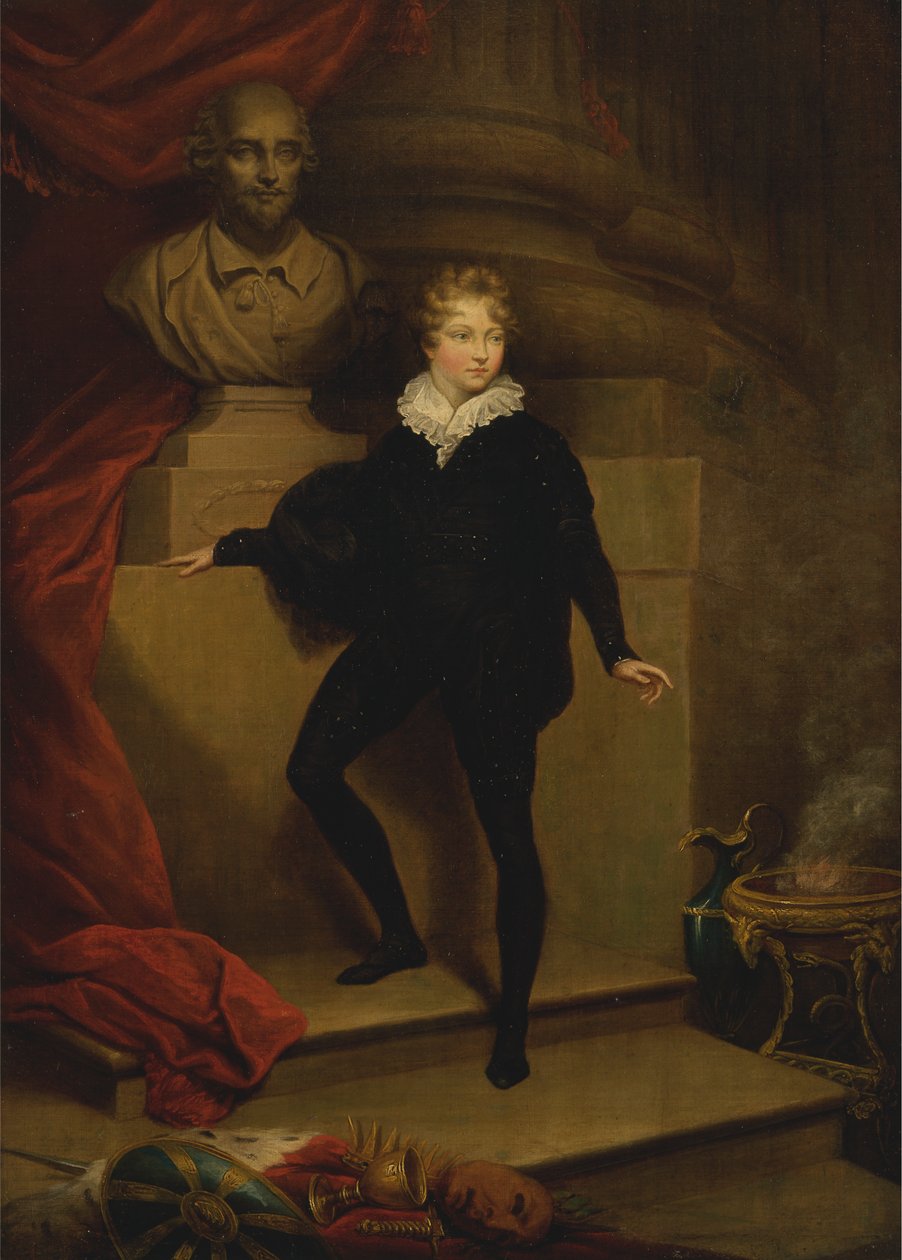 Mistr Betty jako Hamlet, před bustou Shakespeara od James Northcote