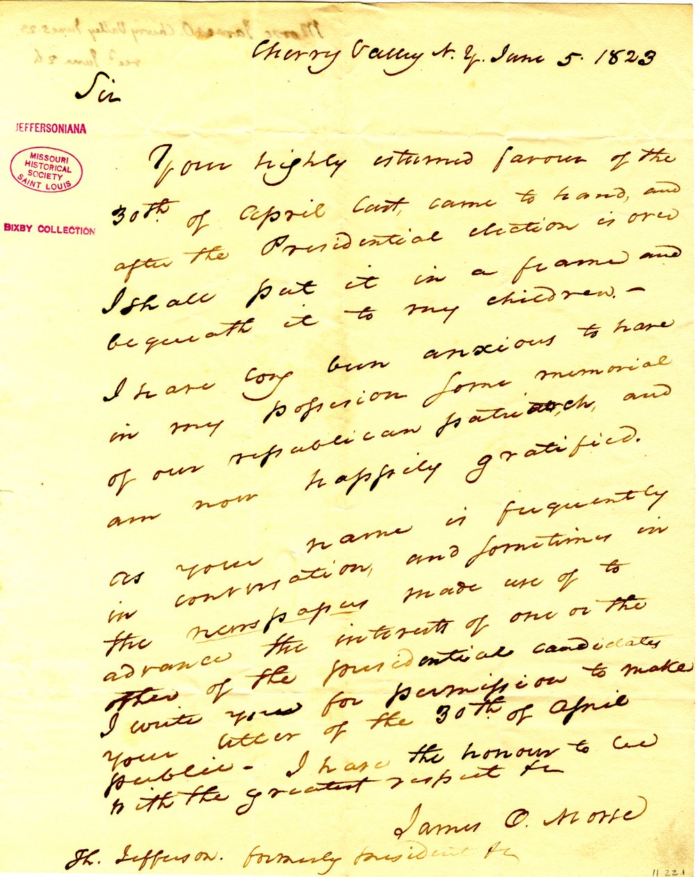 Děkuji mu za jeho odpověď ze dne 30. dubna, kterou hodlá dát do rámce a ušetřit na své děti. (2 stránky) od James O. Morse