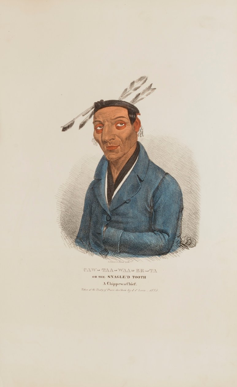 CAW-TAA-WAA-BE-TA aneb Zub Chňapavce; náčelník Chippewů, z portfolia domorodců od James Otto Lewis