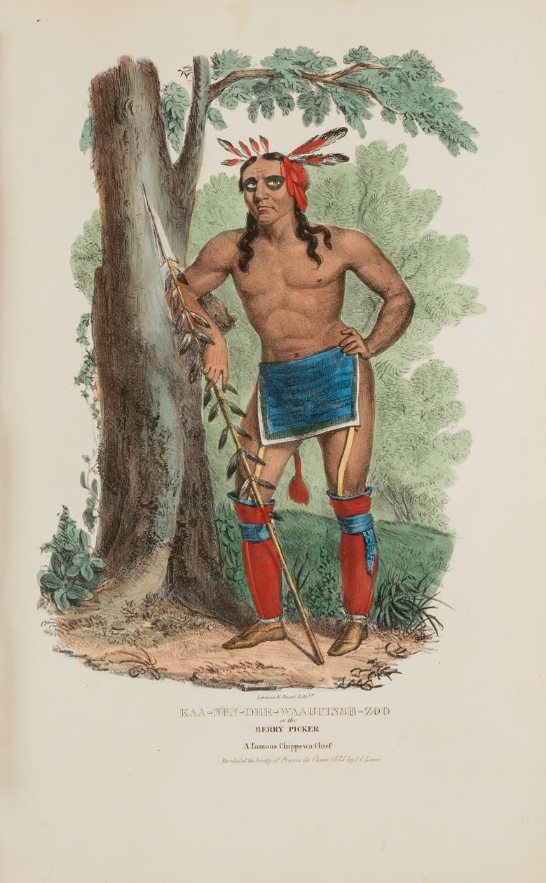 KAA-NUN-DER-WAAGUINSE-ZOO neboli sběrač bobulí; slavný náčelník Chippewů, z domorodého portfolia od James Otto Lewis