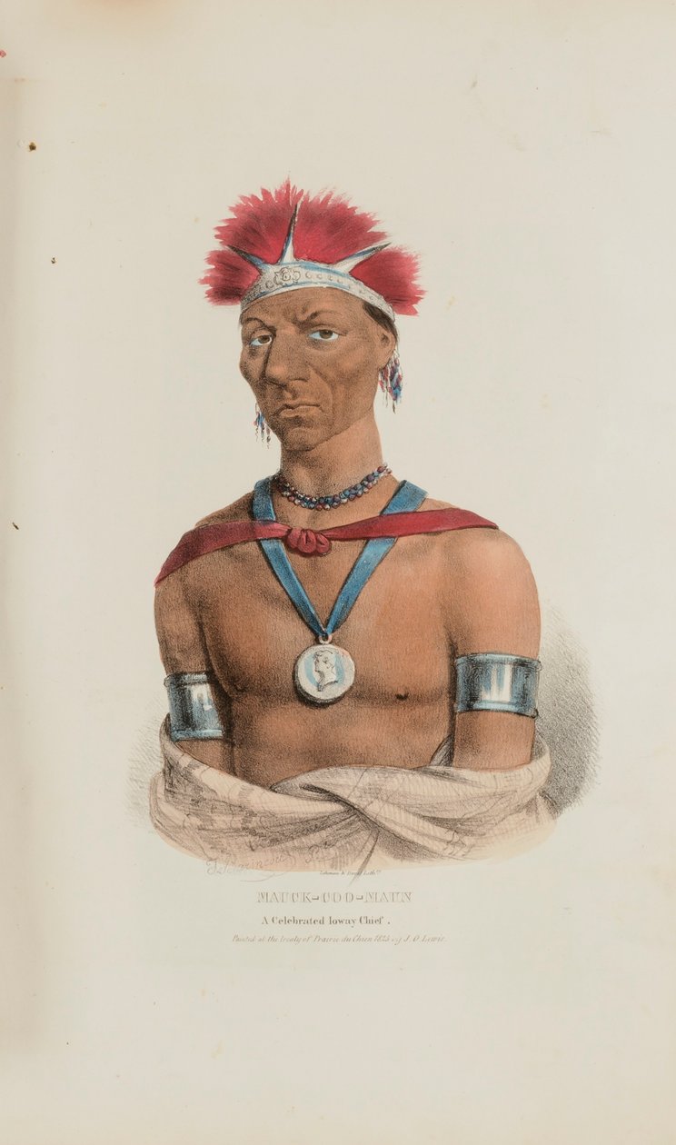 MAUCK-COOMAUN; Slavný náčelník Iowayů, z Aboriginal Portfolio od James Otto Lewis