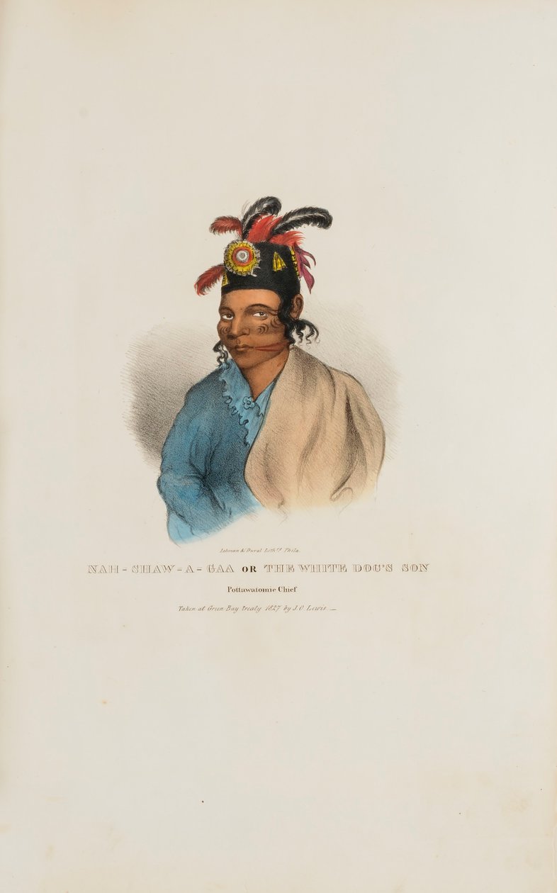 NAH-SHAW-A-GAA Syn bílého psa, náčelník Pottawatomie, z portfolia domorodců od James Otto Lewis