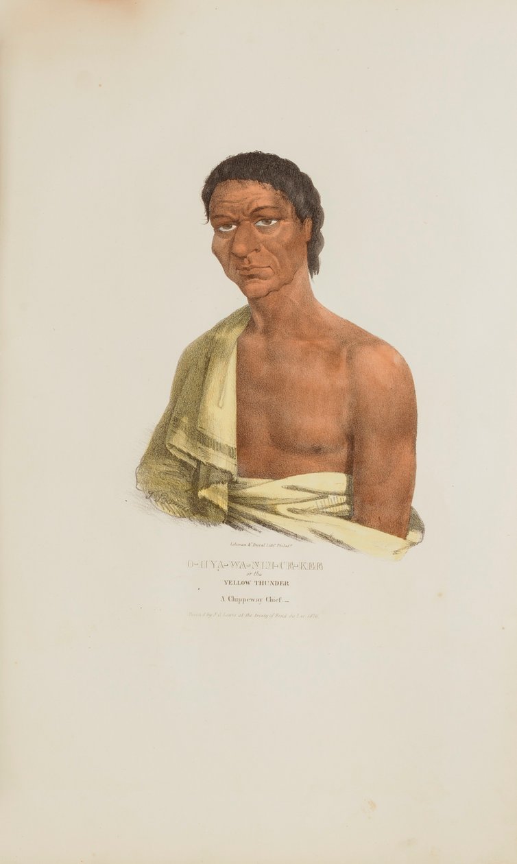 O-HYA-WA-NIM-CE-KEE neboli Žlutý hrom; náčelník Chippewayů, z portfolia domorodců od James Otto Lewis