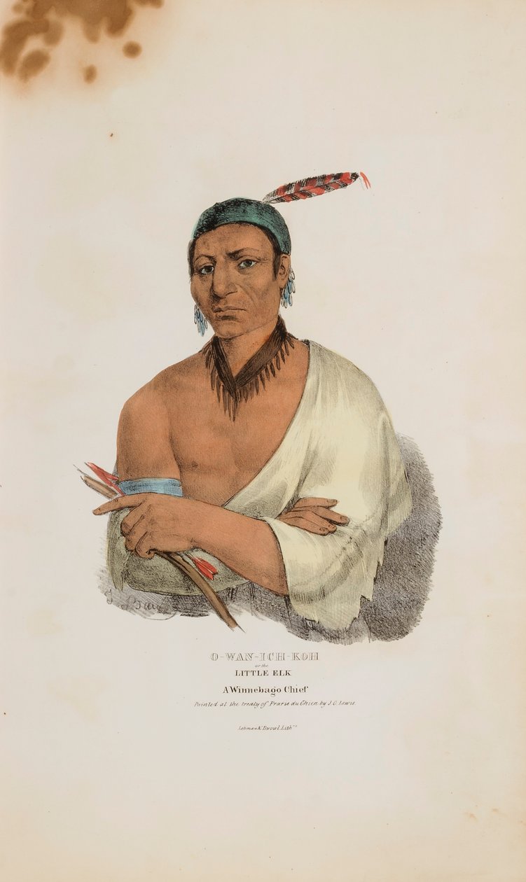 O-WAN-ICH-KOH neboli Malý los; náčelník Winnebago, z domorodého portfolia od James Otto Lewis