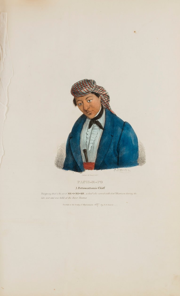 PACHE-E-PO; náčelník Pottowattomie, z portfolia domorodců od James Otto Lewis