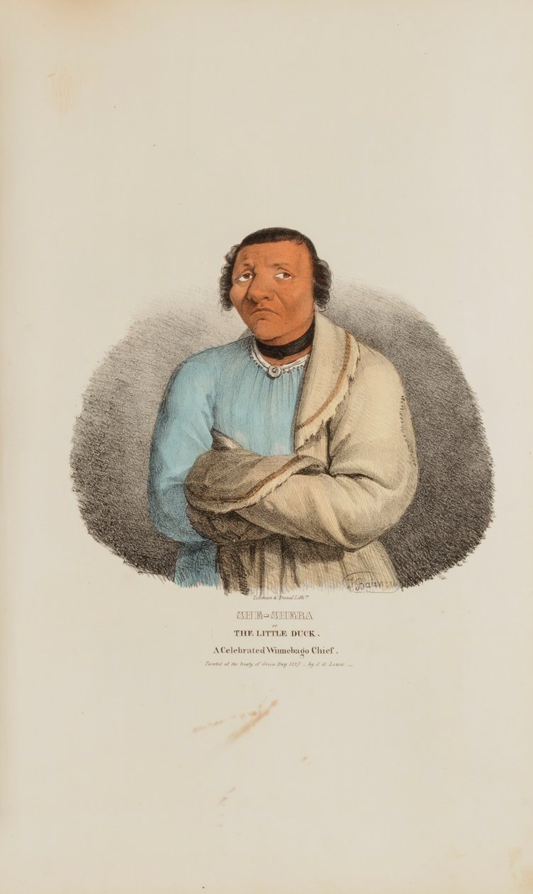 SHE-SHEBA neboli Malá kachna; Slavný náčelník Winnebago, z domorodého portfolia od James Otto Lewis