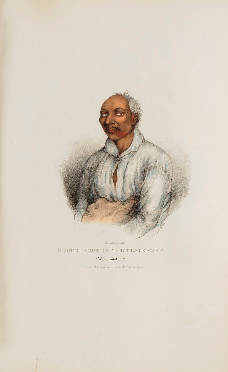 Černý vlk SHOUNK-CHUNK; náčelník Winnebago, z portfolia domorodců od James Otto Lewis