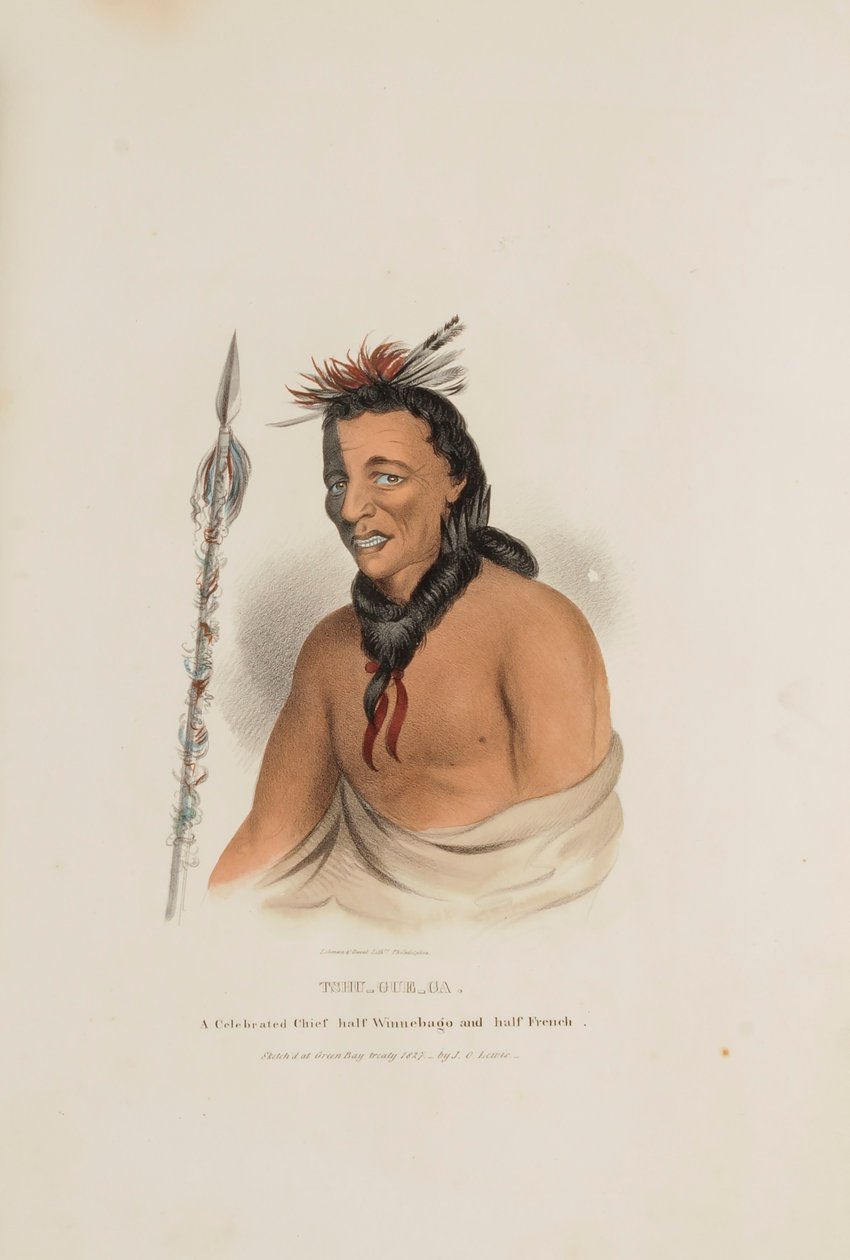 TSHU-GU-GA; Slavný náčelník, napůl Winnebago a napůl Francouz, z The Aboriginal Portfolio (Domorodé portfolio) od James Otto Lewis