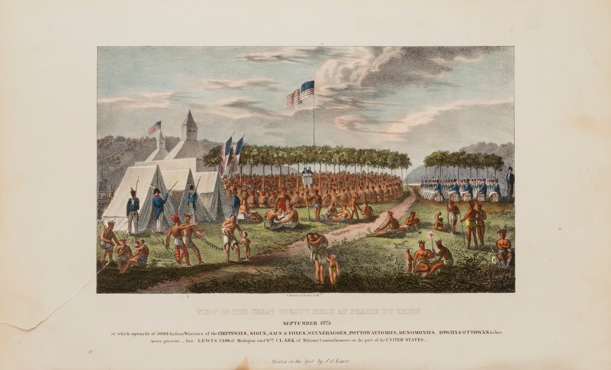 Pohled na Velkou dohodu v Prairie Du Chien, září 1825, z The Aboriginal Portfolio od James Otto Lewis