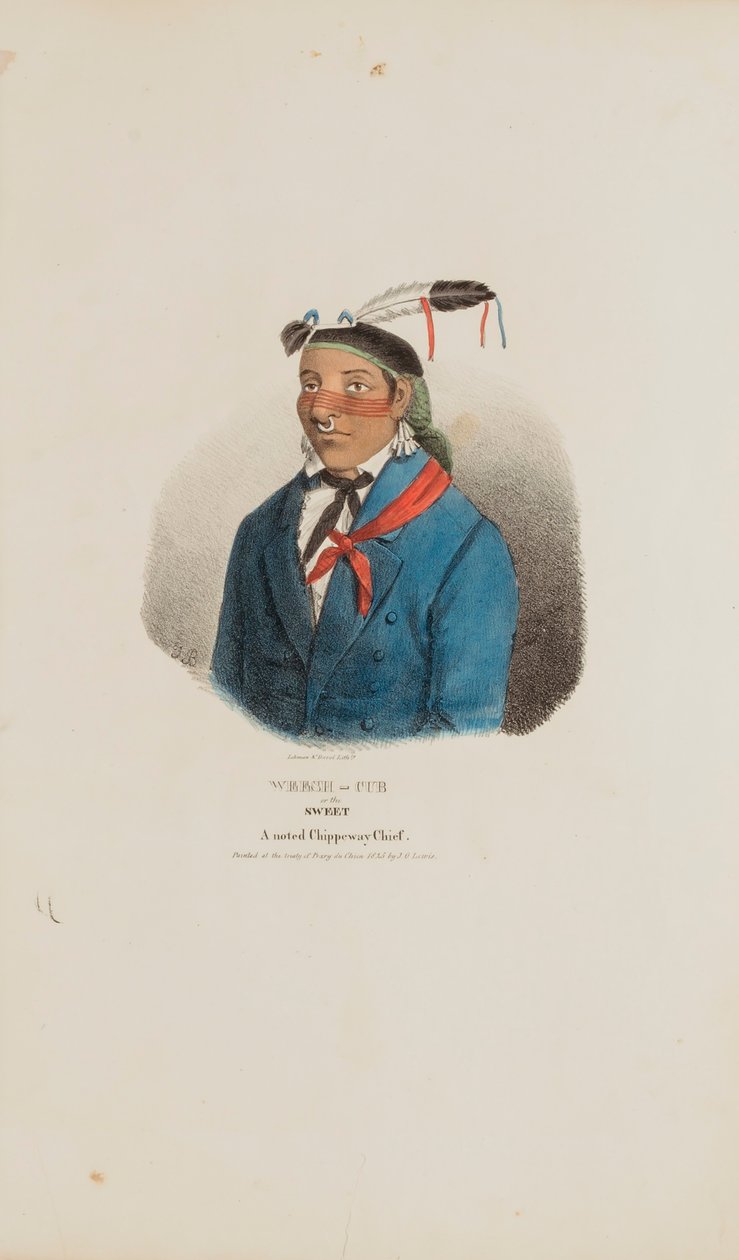 WEESH-CUB aneb Sladký; Významný náčelník Chippewayů, z portfolia domorodců od James Otto Lewis