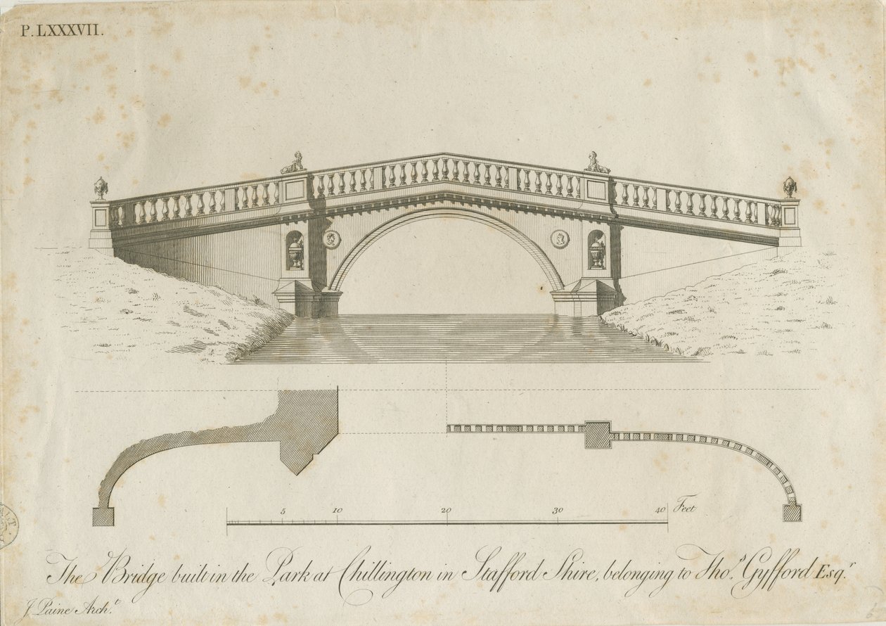Chillington Park - Bridge: rytina, nd [c 1789] (tisk) od James Paine
