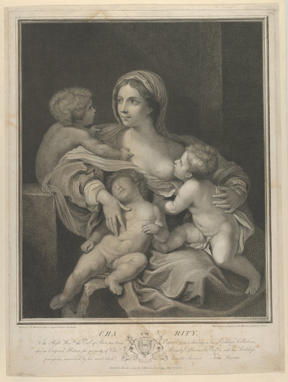 Charity seděla a kojila nemluvně, další spala na jejím klíně a třetí s ní mluvila, ..., 1793. od James Parker
