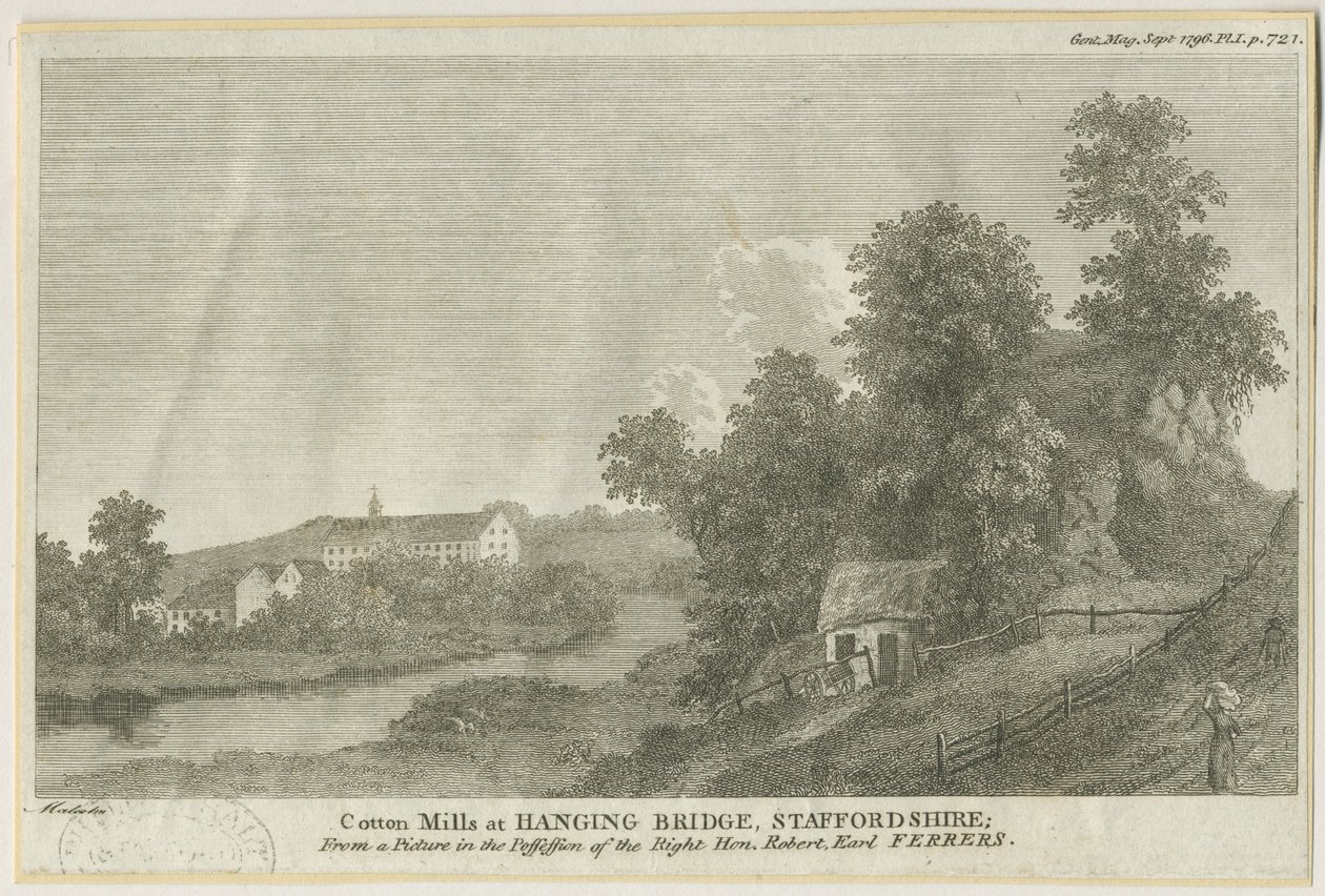 Mayfield - Hanging Bridge: rytina, nd [c 1796] od James Peller Malcolm