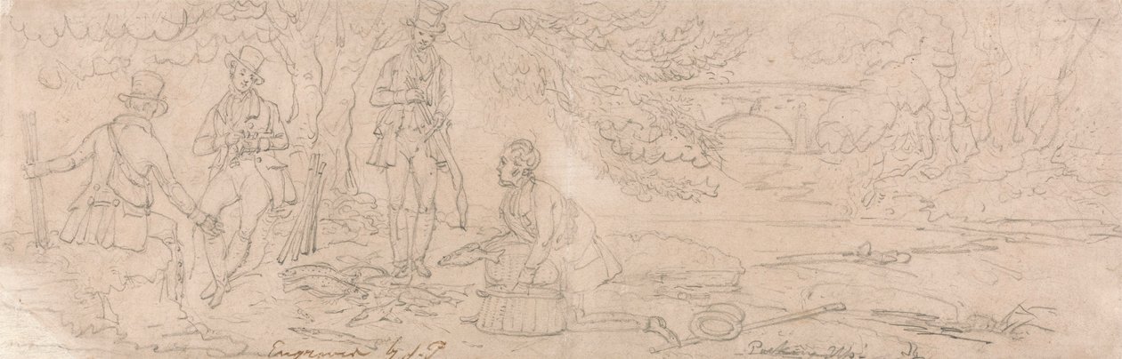 Anglers Packing Up (grafit na papíře) od James Pollard