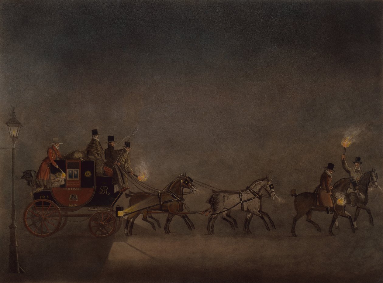 Mail Coach v mlze od James Pollard