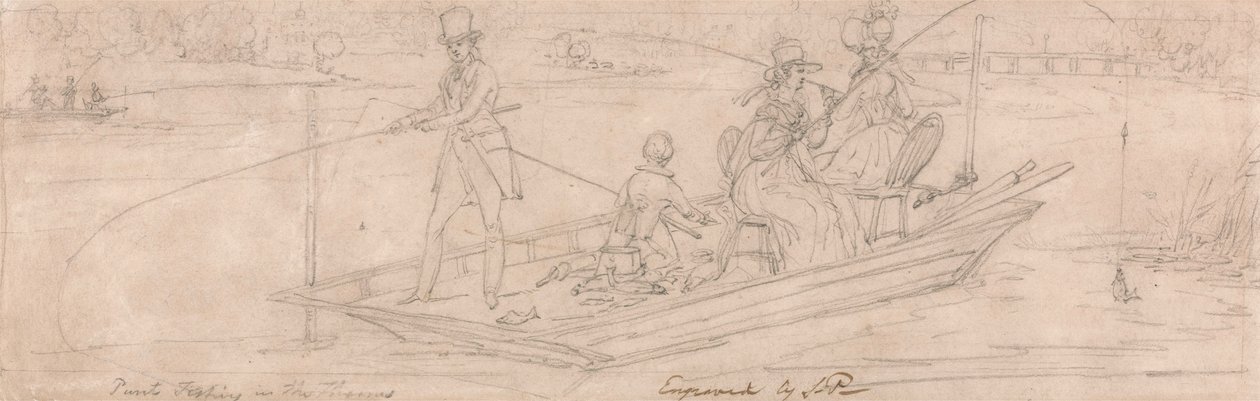 Punt Fishing in the Thames (grafit na papíře) od James Pollard