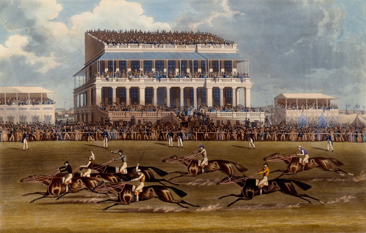 The Grand Stand at Epsom Races, tisk vytvořil Charles Hunt, 1836 (akvatinta) od James Pollard