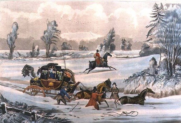 Poštovní autobus v závějí sněhu, vyryl G. Reeves, hospoda. od J. Watsona 21/9/1825 (rytina) od James Pollard