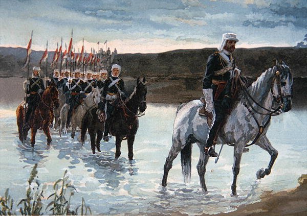 17. kopiníci na pochodu ve střední Indii v roce 1858 (barevné lito) od James Prinsep Beadle