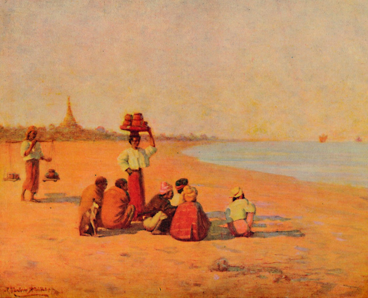 Na březích Irrawaddy - Čekání na parník, 1913 od James Raeburn Middleton