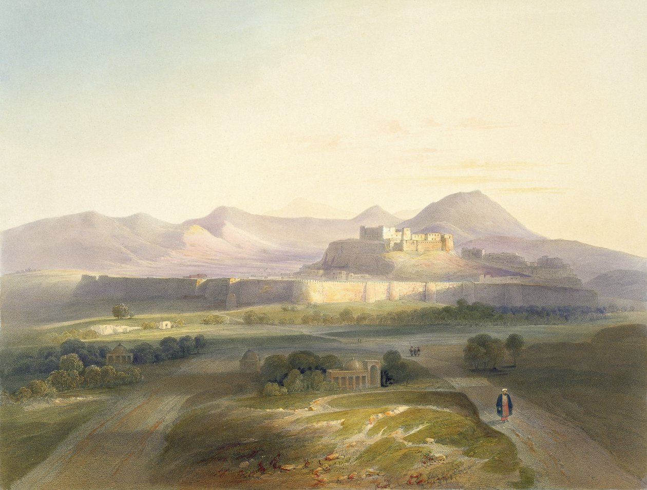 Město a citadela Ghuznee, deska 18 z „Scenery, Inhabitants and Costumes of Afghanistan“, vyryla W.L. Walton, 1848 od James Rattray