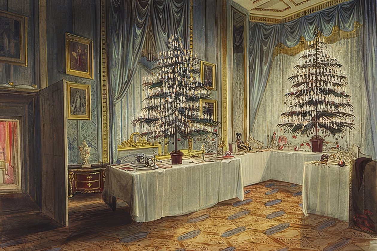Vánoční stromky vévodkyně z Kentu na hradě Windsor. 1850 od James Roberts