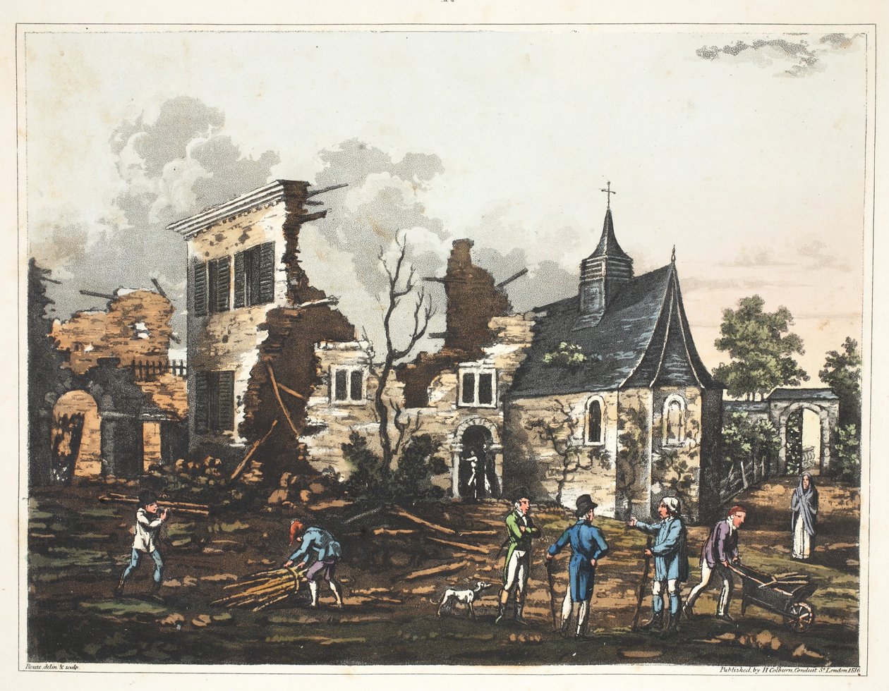 Chateau of Hougoumont: Pohled do vnitrozemí zredukovaného na hromadu ruin od James Rouse