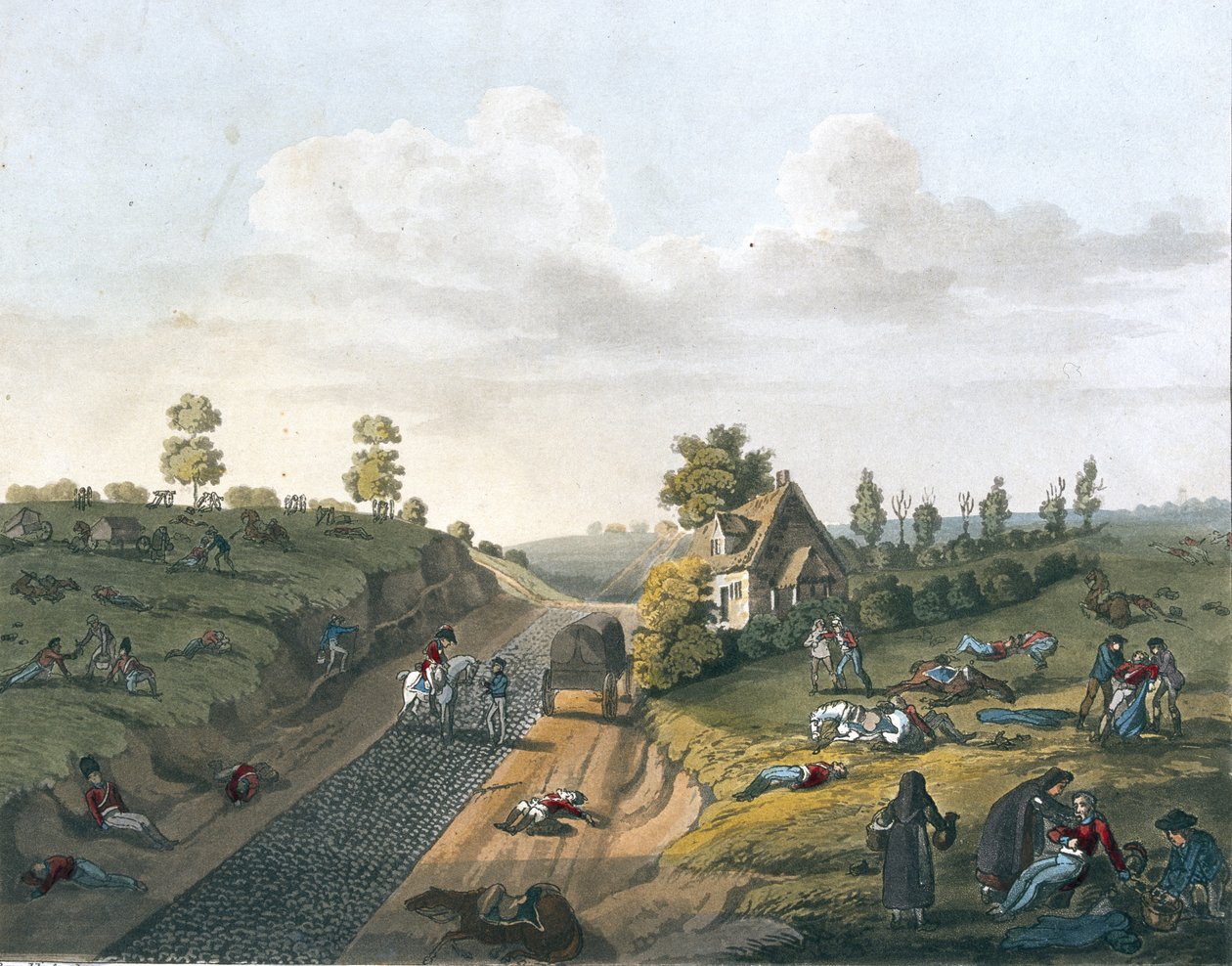 Pohled na chatu Valette, 1817 (barevná akvatinta) od James Rouse