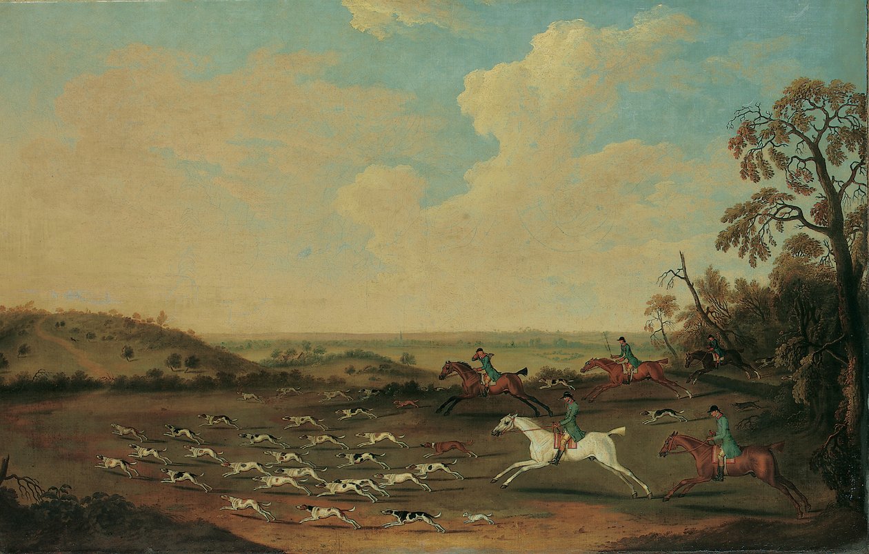 A Hunt in Full Cry v Quorley, Hampshire, kolem roku 1770 od James Seymour