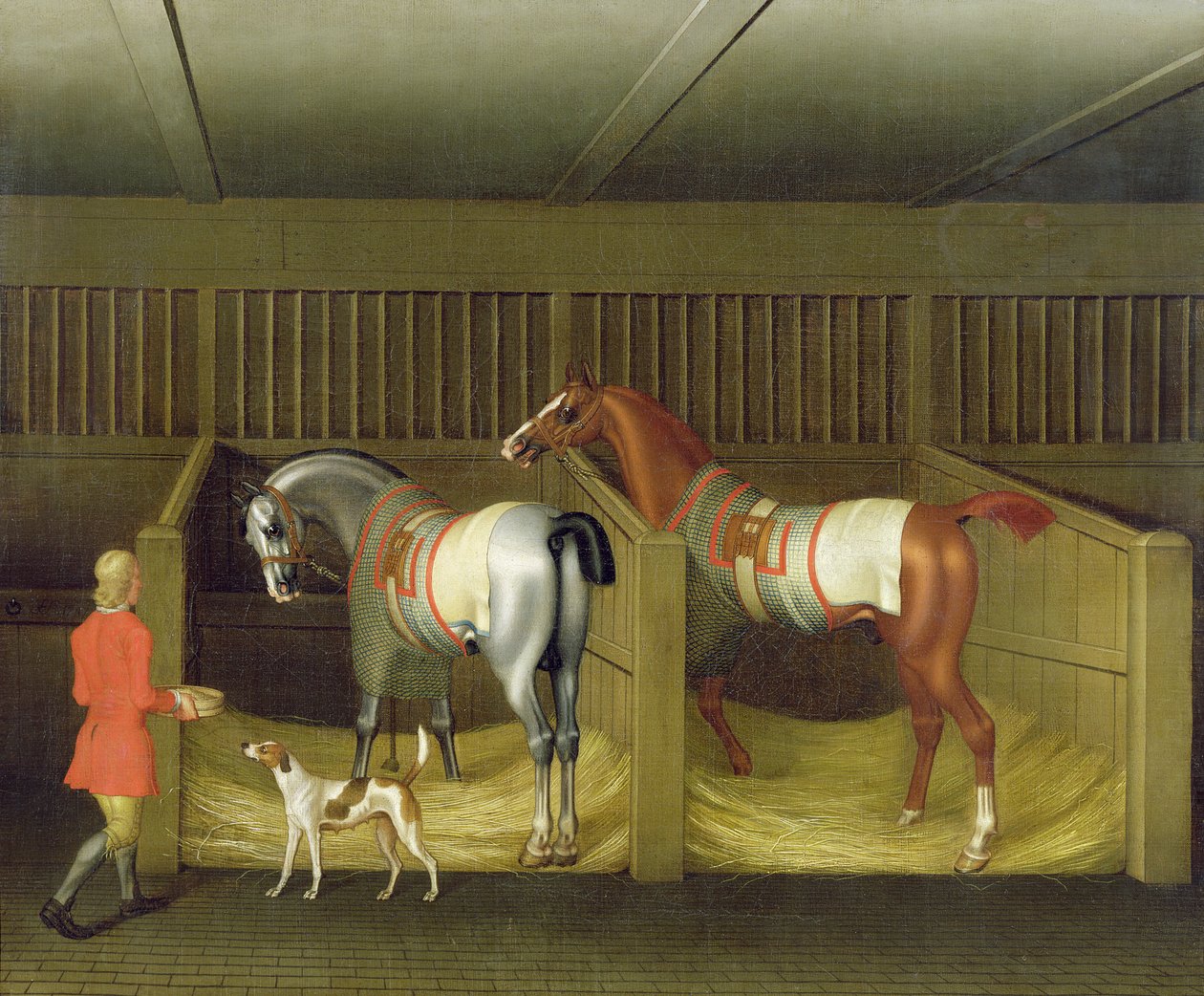 Stáje a dva slavní běžící koně patřící Jeho Milosti, vévodovi z Boltonu, 1747 od James Seymour