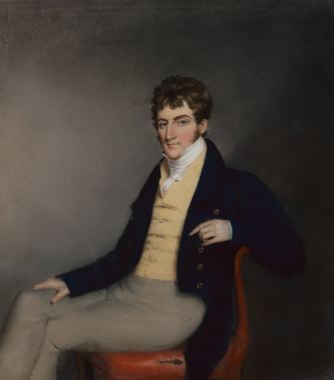Portrét gentlemana ve žluté vestě, kolem roku 1795 (pastel na papíře) od James Sharples