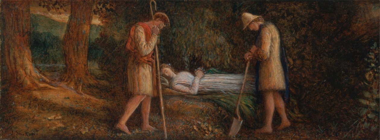 Imogen a pastýři, Cymbeline, dějství IV, scéna II od James Smetham