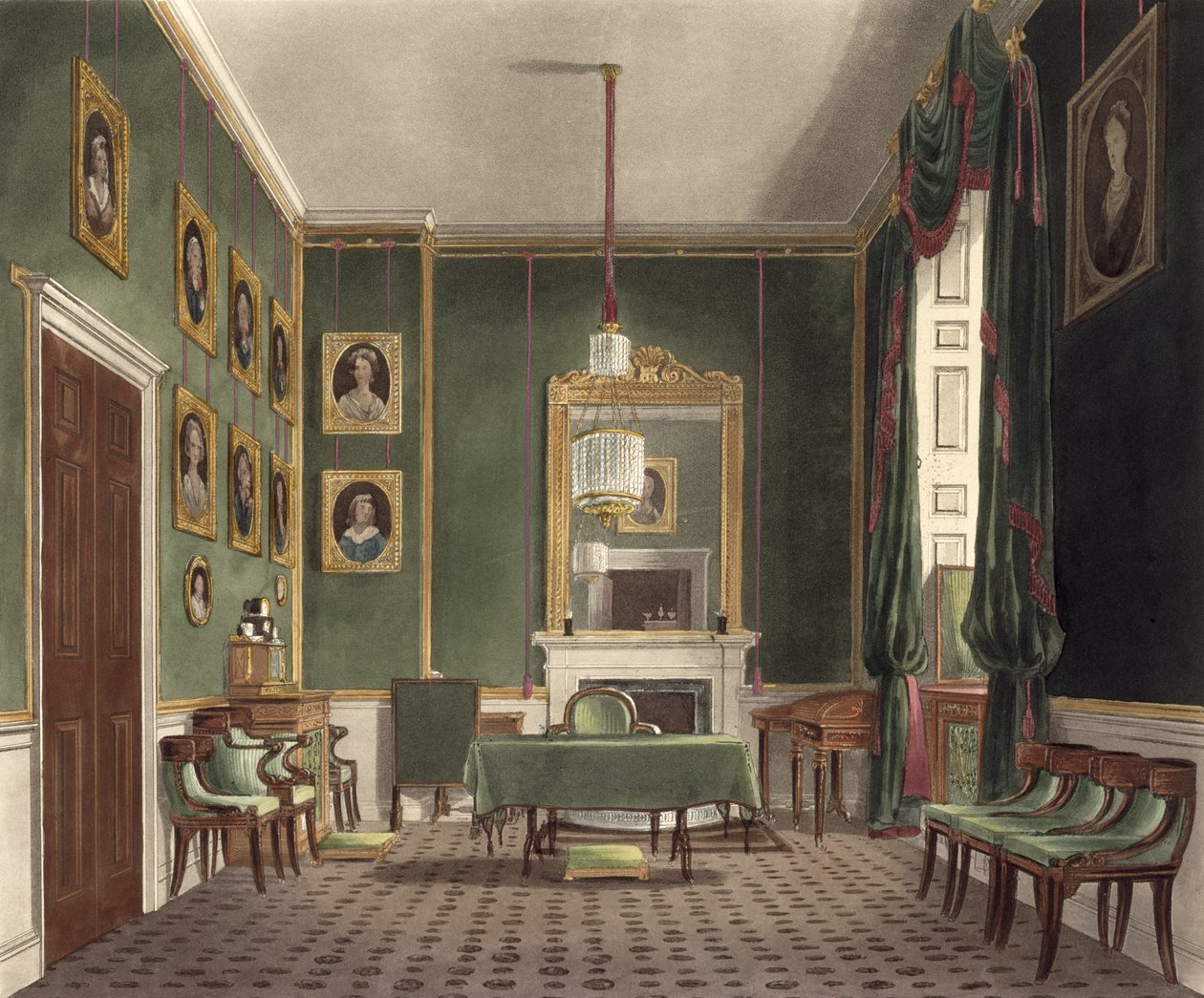 Zelená skříň, Buckingham House, z knihy "The History of the Royal Residences", vyryl Daniel Havell (1785-1826), autor William Henry Pyne (1769-1843), 1819 od James Stephanoff