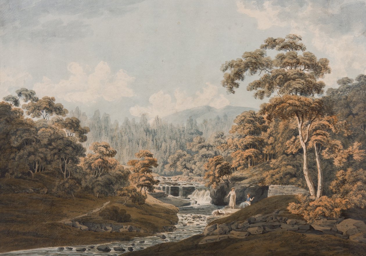 Peeblesshire: Habbies How, Peggys Pool a Carlops Hill (inkoust a wc na papíře) od James Stevenson