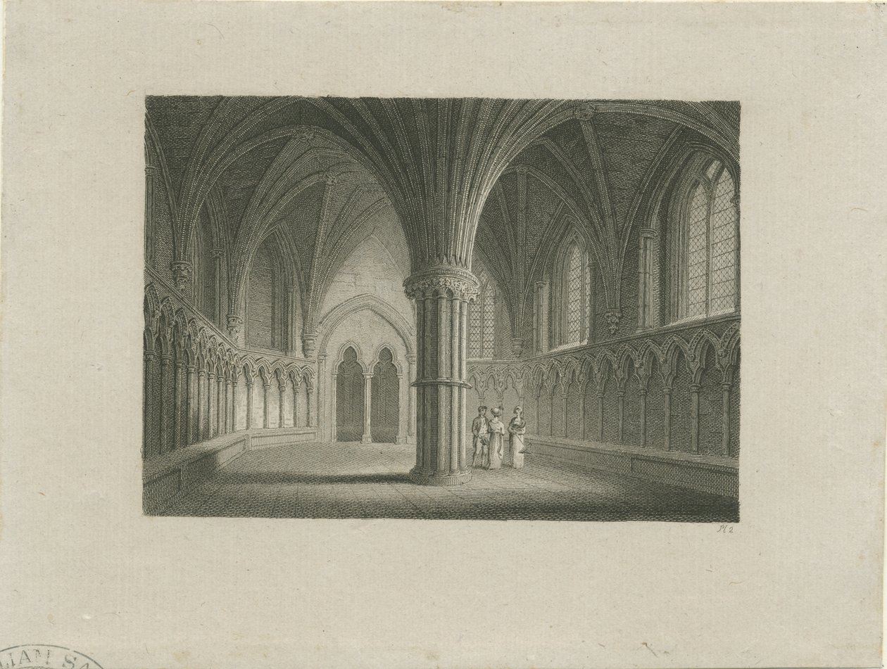 Interiér Lichfield Cathedral - Chapter House: ocelorytina, nd [c 1815] (tisk) od James Storer