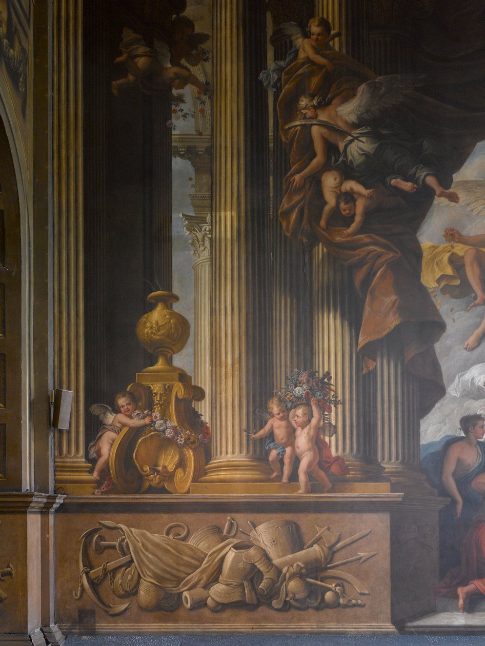 Detail západní stěny Malovaného sálu, cca 1707-27 nástěnná malba od James Thornhill