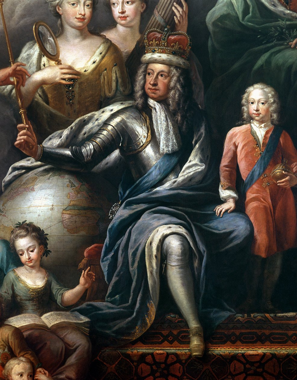 George I a jeho vnuk, princ Frederick, detail z Malovaného sálu od James Thornhill