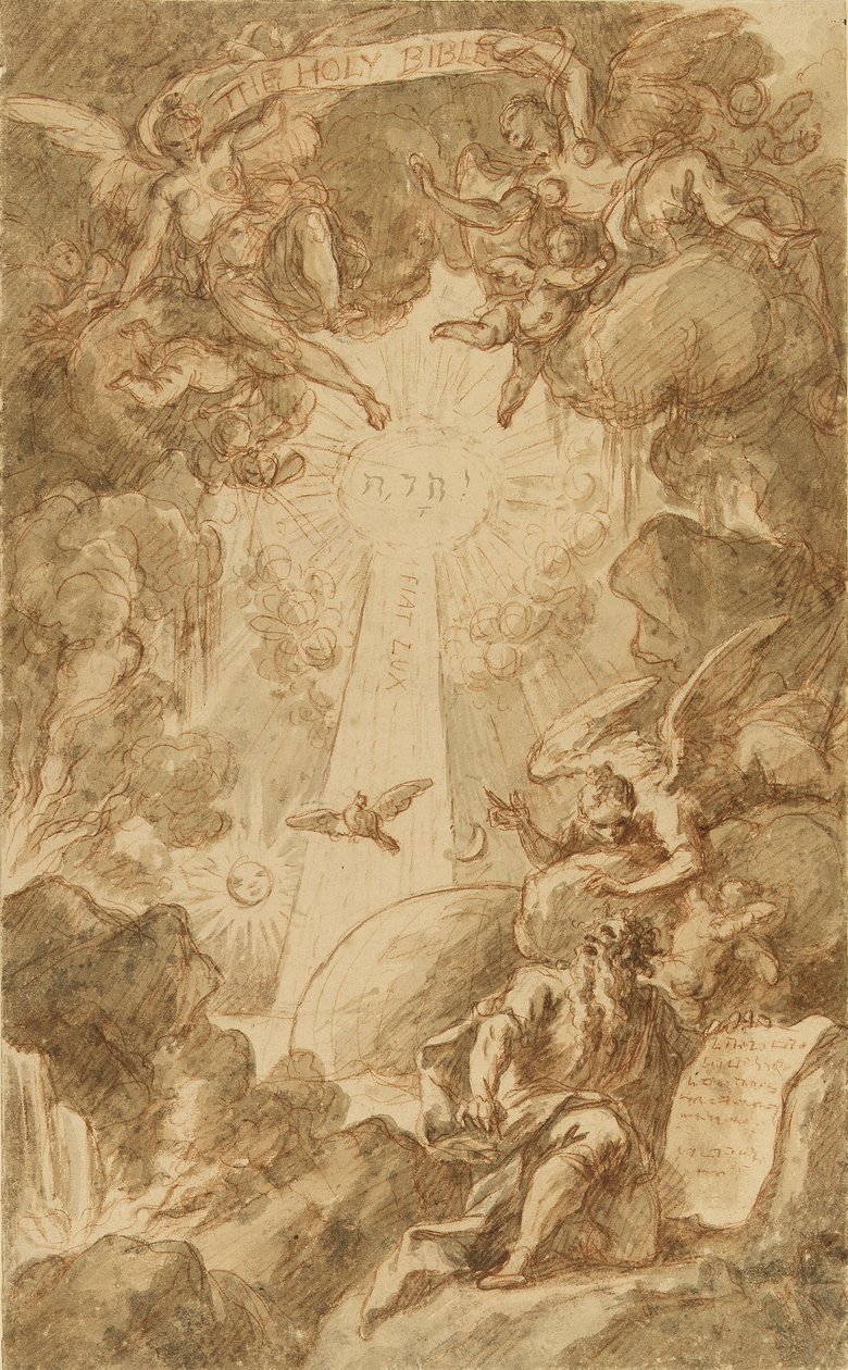 Přípravná kresba pro rytinu C. du Bosca pro Bibli kaple Královské námořní školy. Dílo (43x26,6 cm), autor James Thornhill (1675-1734), počátek 18. století. od James Thornhill