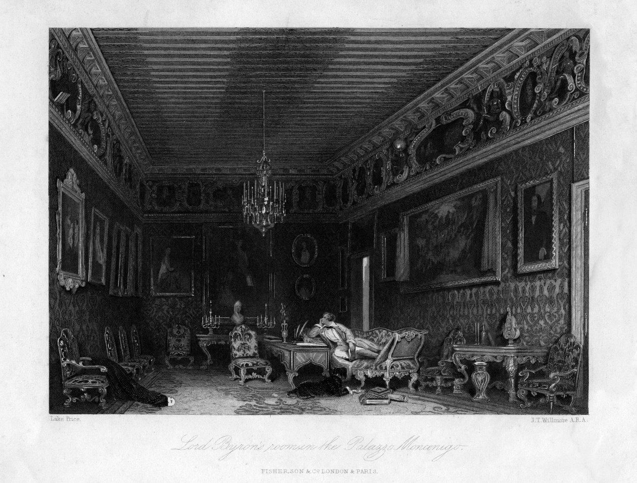 Pokoj lorda Byronse v Palazzo Mocenigo, Benátky, Itálie, 19. století. od James Tibbitts Willmore